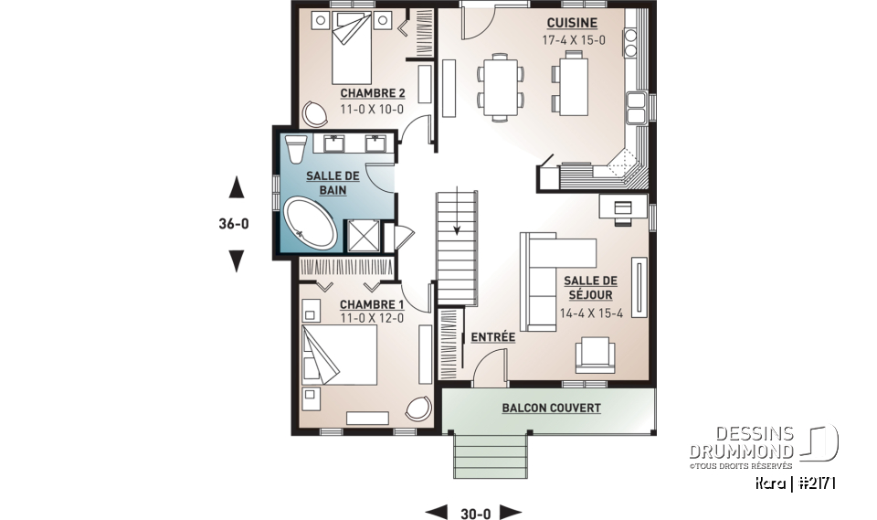 Rez-de-chaussée - Plain de plain-pied économique, aire ouverte, entrée accueillante, cuisine avec îlot, grande s. bain - Kara