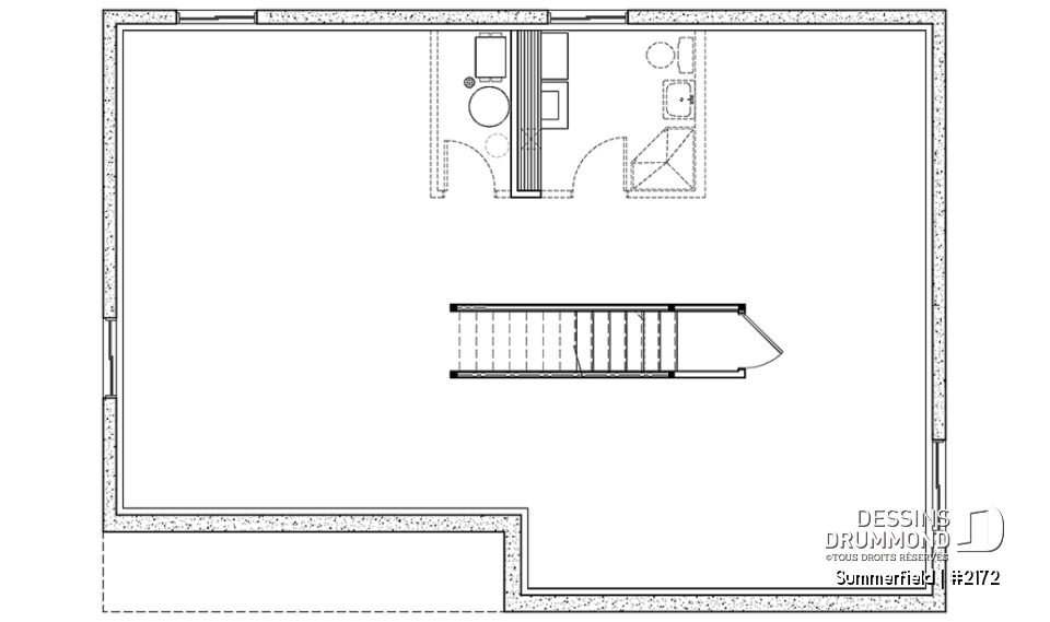Sous-sol aménageable - Plan de maison de plain-pied ranch 3 chambres, cuisine conviviale et grand balcon avant abrité. - Summerfield