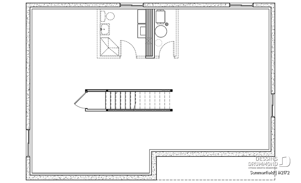 Sous-sol aménageable - Plan de maison de plain-pied ranch 3 chambres, cuisine conviviale et grand balcon avant abrité. - Summerfield