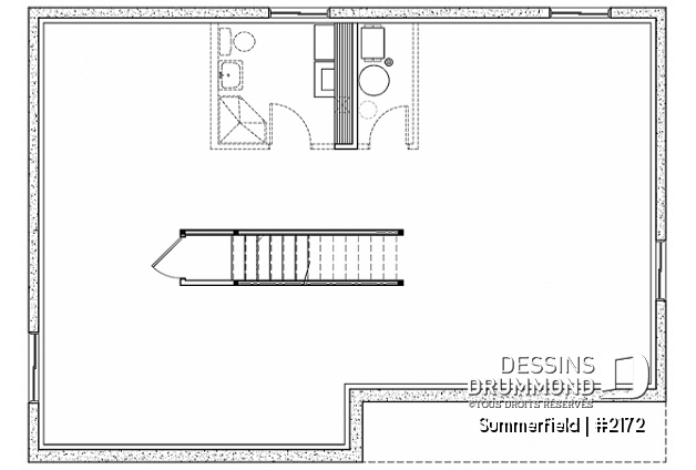 Sous-sol aménageable du plan de maison unifamiliale 2172 Sous-sol aménageable - Plan de maison de plain-pied ranch 3 chambres, cuisine conviviale et grand balcon avant abrité. - Summerfield