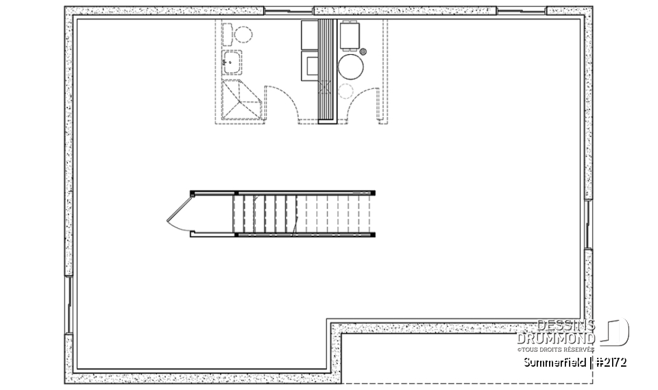 Sous-sol aménageable - Plan de maison de plain-pied ranch 3 chambres, cuisine conviviale et grand balcon avant abrité. - Summerfield