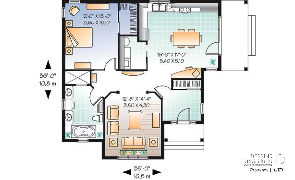 Rez-de-chaussée - Plan de maison avec une seule chambre, walk-in, buanderie, grande salle de bain, vestibule, vide sanitaire - Provence