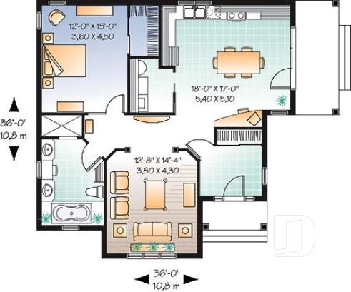 Rez-de-chaussée - Plan de maison avec une seule chambre, walk-in, buanderie, grande salle de bain, vestibule, vide sanitaire - Provence