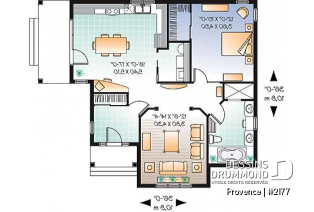 Rez-de-chaussée - Plan de maison avec chambre des maîtres au r-d-c, walk-in, buanderie, grande salle de bain, vestibule - Provence