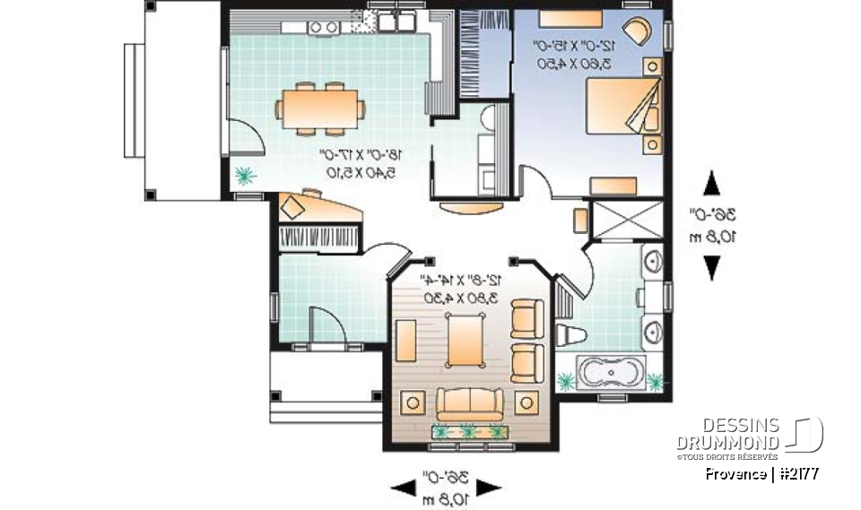 Rez-de-chaussée - Plan de maison avec une seule chambre, walk-in, buanderie, grande salle de bain, vestibule, vide sanitaire - Provence