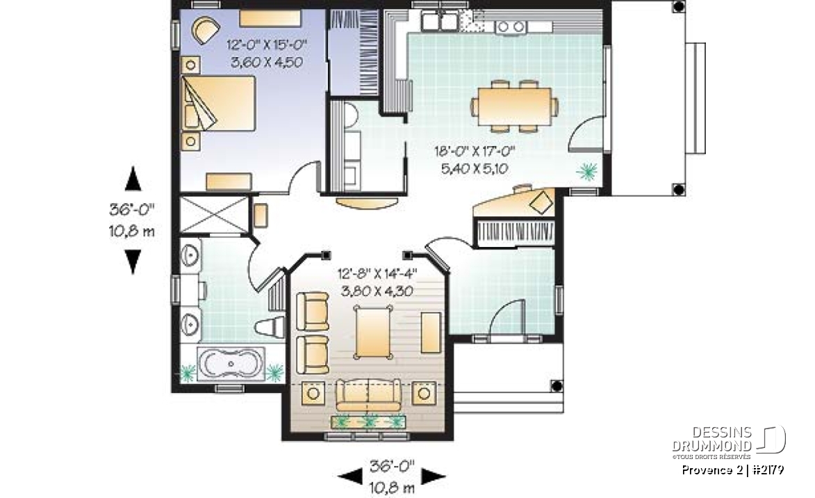 Rez-de-chaussée - Plan de maison avec chambre des maîtres au r-d-c, walk-in, grande salle de bain, vestibule - Provence 2