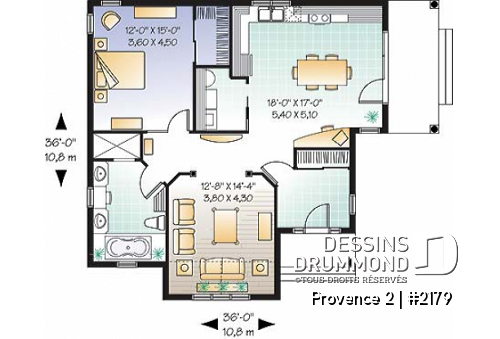 Rez-de-chaussée - Plan de maison avec chambre des maîtres au r-d-c, walk-in, grande salle de bain, vestibule - Provence 2
