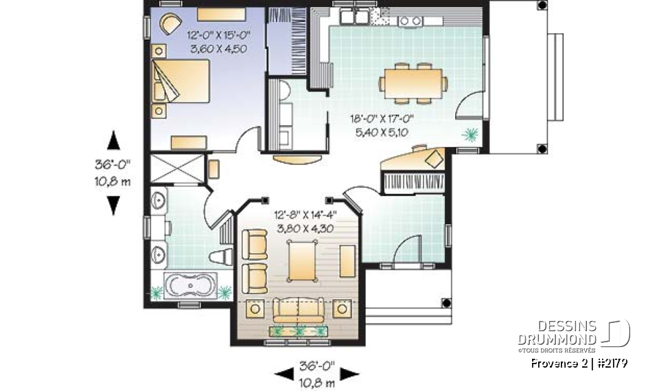 Rez-de-chaussée - Plan de maison avec chambre des maîtres au r-d-c, walk-in, grande salle de bain, vestibule - Provence 2