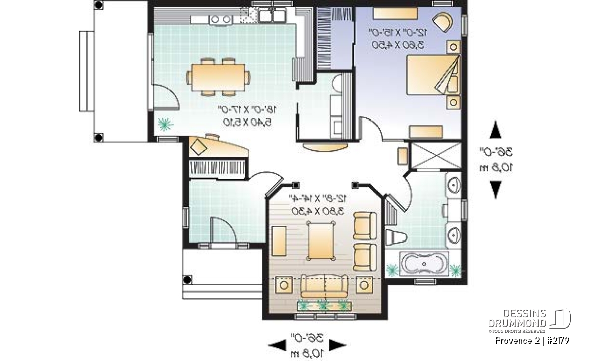 Rez-de-chaussée - Plan de maison avec chambre des maîtres au r-d-c, walk-in, grande salle de bain, vestibule - Provence 2