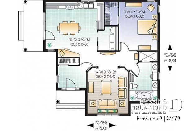 Rez-de-chaussée - Plan de maison avec chambre des maîtres au r-d-c, walk-in, buanderie, grande salle de bain, vestibule - Provence 2
