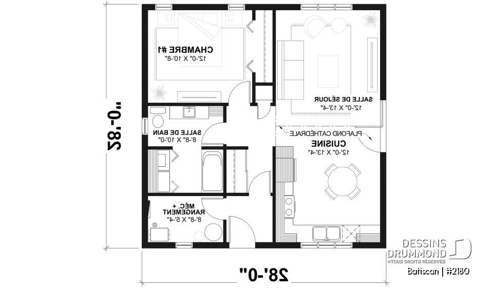 Rez-de-chaussée - Plan de petite maison plain-pied pas cher style farmhouse, lumineux, idéal pour premier achat ou petit budge - Batiscan