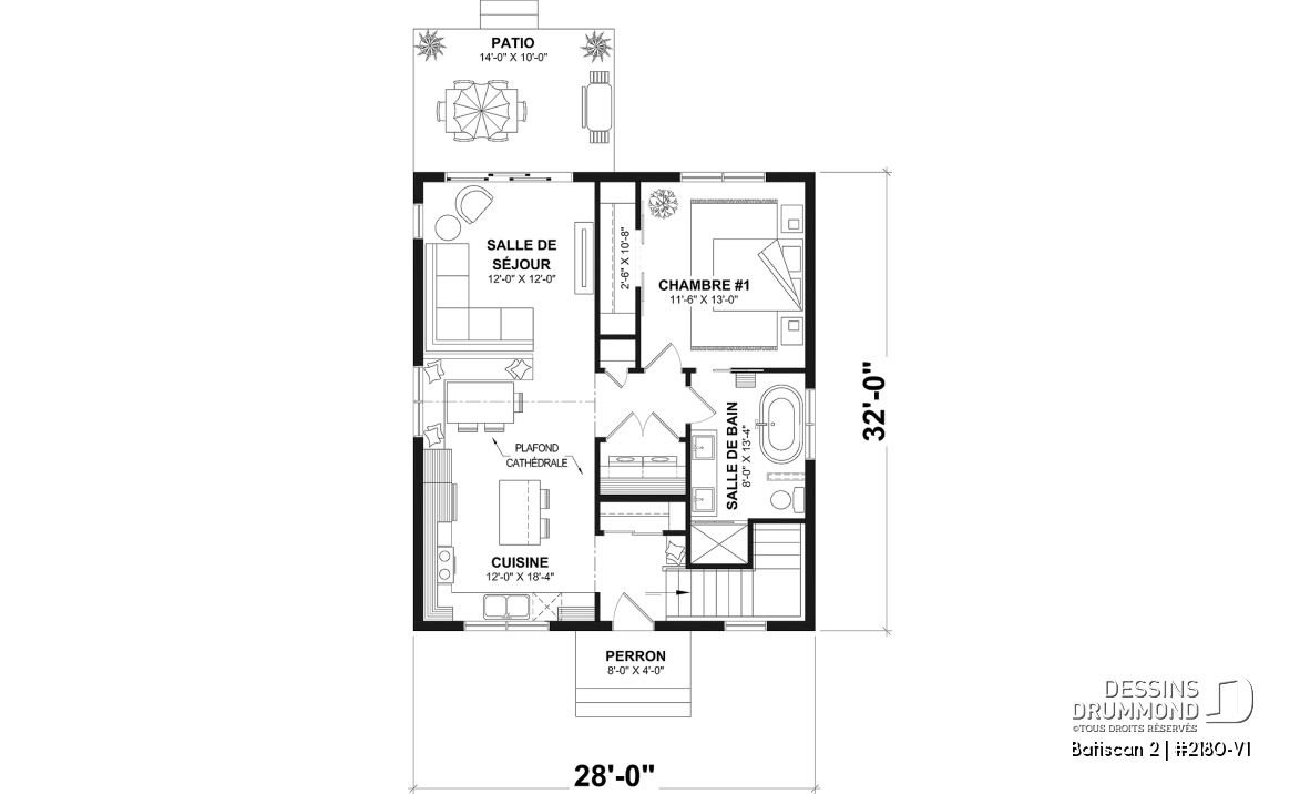 Rez-de-chaussée - Plan de petit plain-pied, 1 à 3 chambres, banquette à la cuisine, s-sol aménagé optionnel ($), prix abordable - Batiscan 2