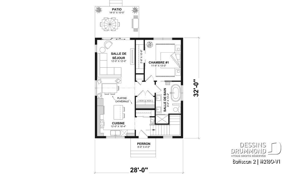 Rez-de-chaussée - Plan de petit plain-pied, 1 à 3 chambres, banquette à la cuisine, s-sol aménagé optionnel ($), prix abordable - Batiscan 2