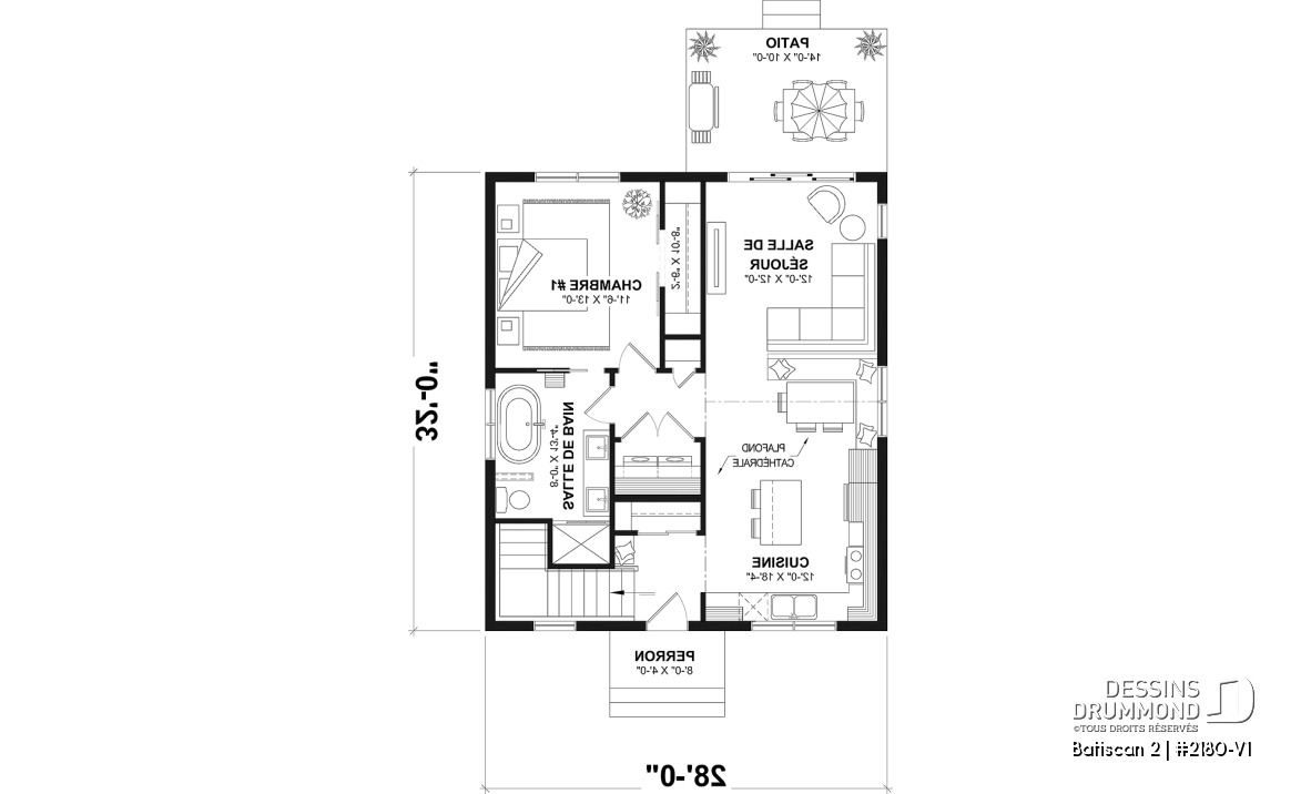 Rez-de-chaussée - Plan de petit plain-pied, 1 à 3 chambres, banquette à la cuisine, s-sol aménagé optionnel ($), prix abordable - Batiscan 2