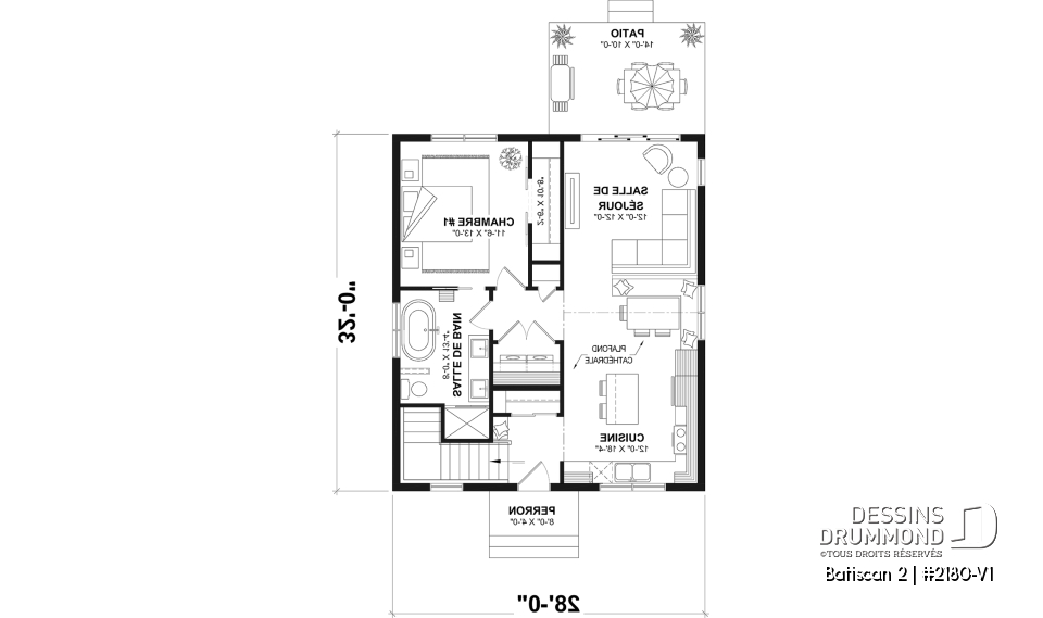 Rez-de-chaussée - Plan de petit plain-pied, 1 à 3 chambres, banquette à la cuisine, s-sol aménagé optionnel ($), prix abordable - Batiscan 2