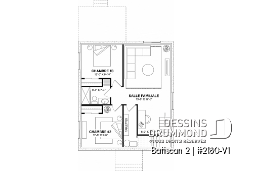 Sous-sol aménagé - Plan de petit plain-pied, banquette à la cuisine, option de finition du sous-sol, prix abordable - Batiscan 2