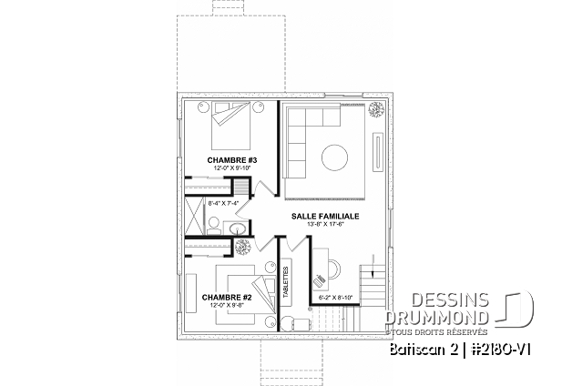 Sous-sol aménagé - Plan de petit plain-pied, banquette à la cuisine, option de finition du sous-sol, prix abordable - Batiscan 2