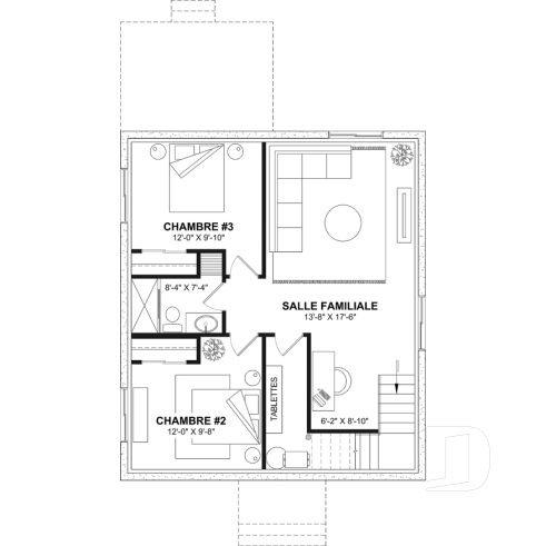 Sous-sol aménagé (Optionel $) - Plan de petit plain-pied, 1 à 3 chambres, banquette à la cuisine, s-sol aménagé optionnel ($), prix abordable - Batiscan 2