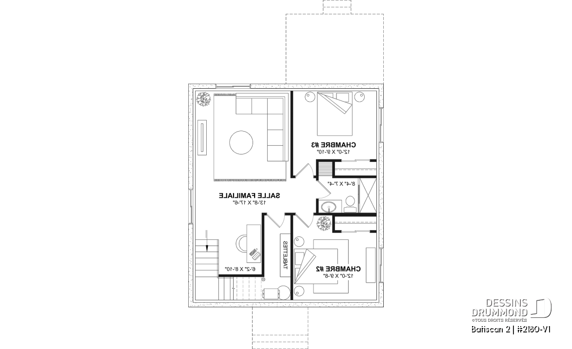 Sous-sol aménagé (Optionel $) - Plan de petit plain-pied, 1 à 3 chambres, banquette à la cuisine, s-sol aménagé optionnel ($), prix abordable - Batiscan 2