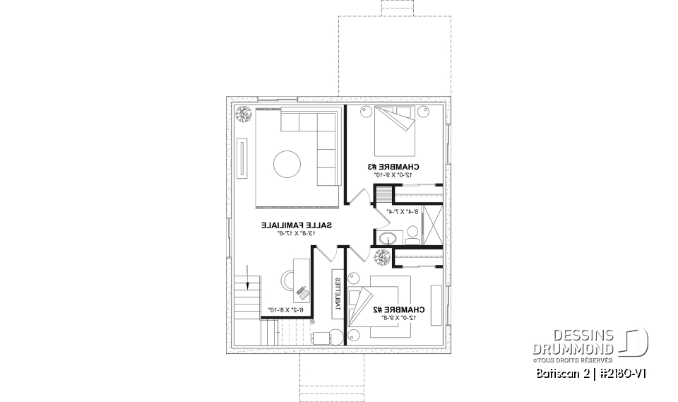 Sous-sol aménagé (Optionel $) - Plan de petit plain-pied, 1 à 3 chambres, banquette à la cuisine, s-sol aménagé optionnel ($), prix abordable - Batiscan 2