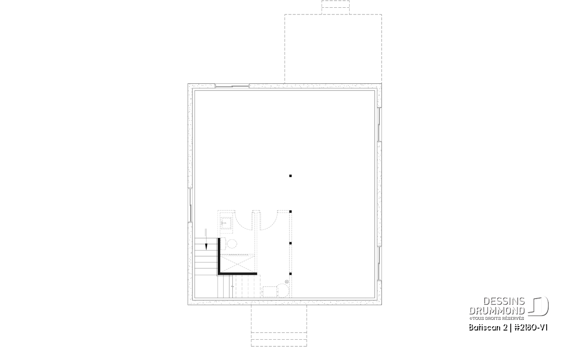 Sous-sol aménageable - Plan de petit plain-pied, 1 à 3 chambres, banquette à la cuisine, s-sol aménagé optionnel ($), prix abordable - Batiscan 2