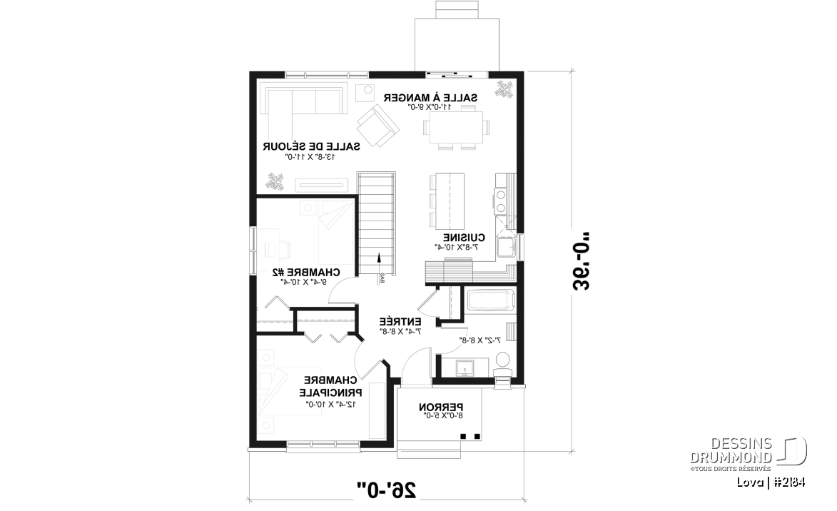 Rez-de-chaussée - Plan de petite maison économique, 2 à 4 chambres, sous-sol aménagé (optionnel $), plancher à aire ouverte - Lova