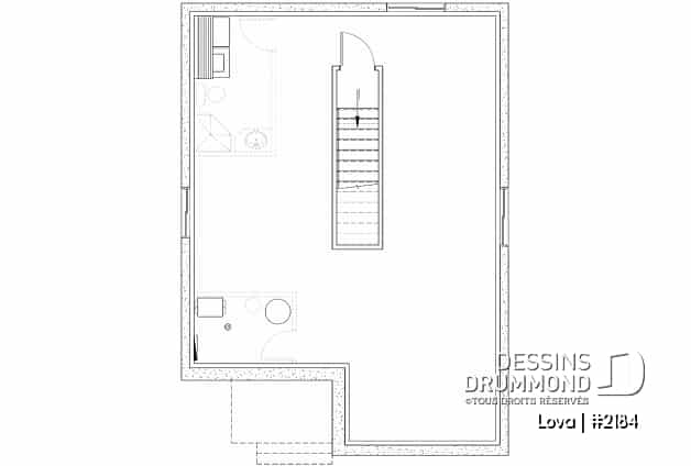 Sous-sol - Plan de maison très économique, 2 chambres, sous-sol, cuisine avec îlot, plancher à aire ouverte - Lova