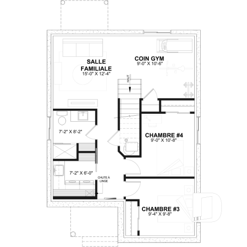Sous-sol aménagé (Optionel $) - Plan de petite maison économique, 2 à 4 chambres, sous-sol aménagé (optionnel $), plancher à aire ouverte - Lova