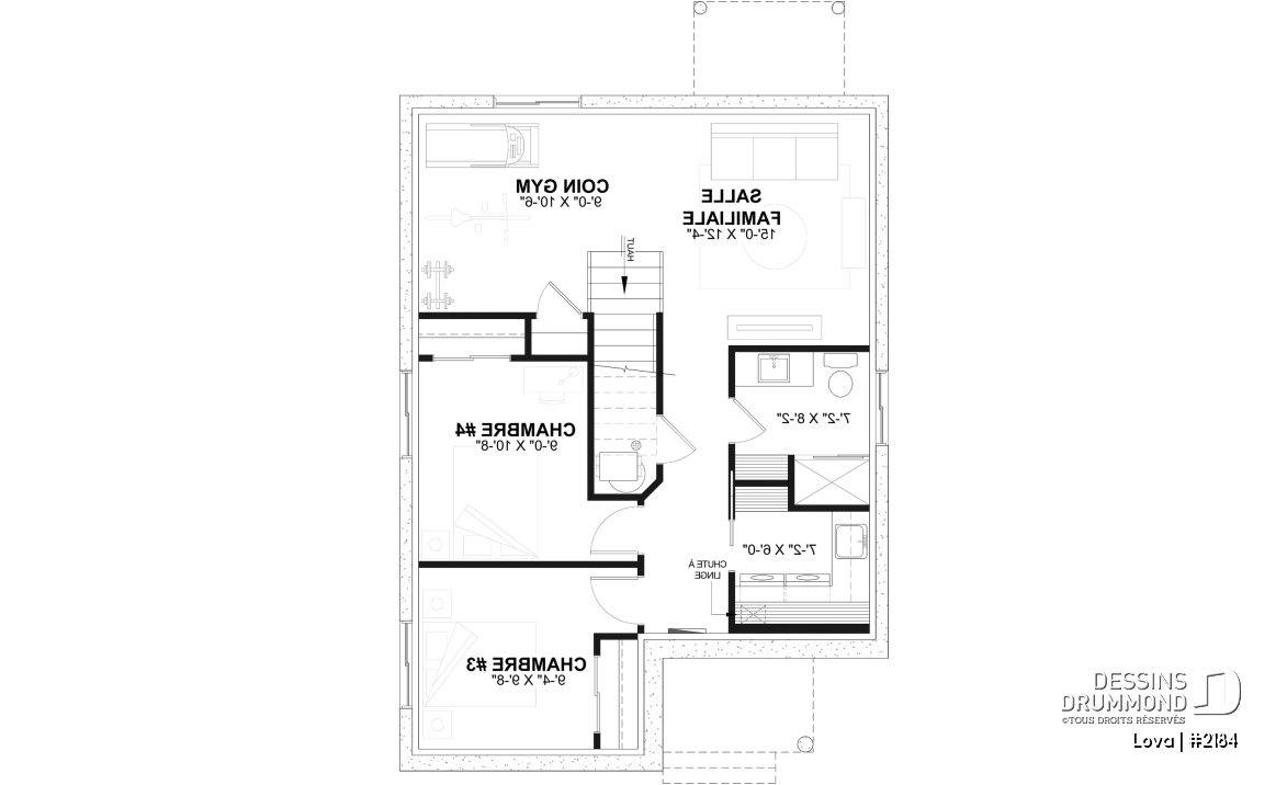 Sous-sol aménagé (Optionel $) - Plan de petite maison économique, 2 à 4 chambres, sous-sol aménagé (optionnel $), plancher à aire ouverte - Lova