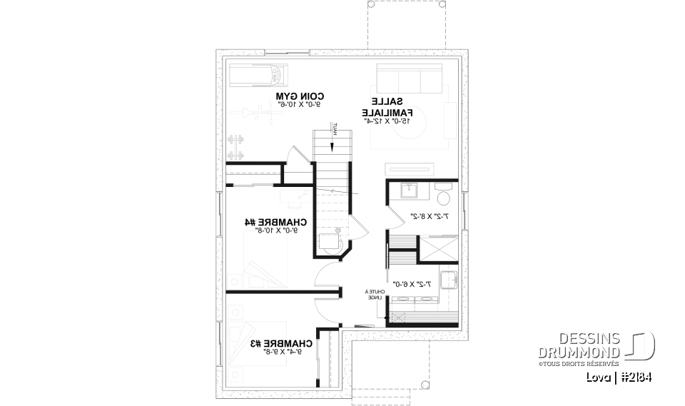 Sous-sol aménagé (Optionel $) - Plan de petite maison économique, 2 à 4 chambres, sous-sol aménagé (optionnel $), plancher à aire ouverte - Lova