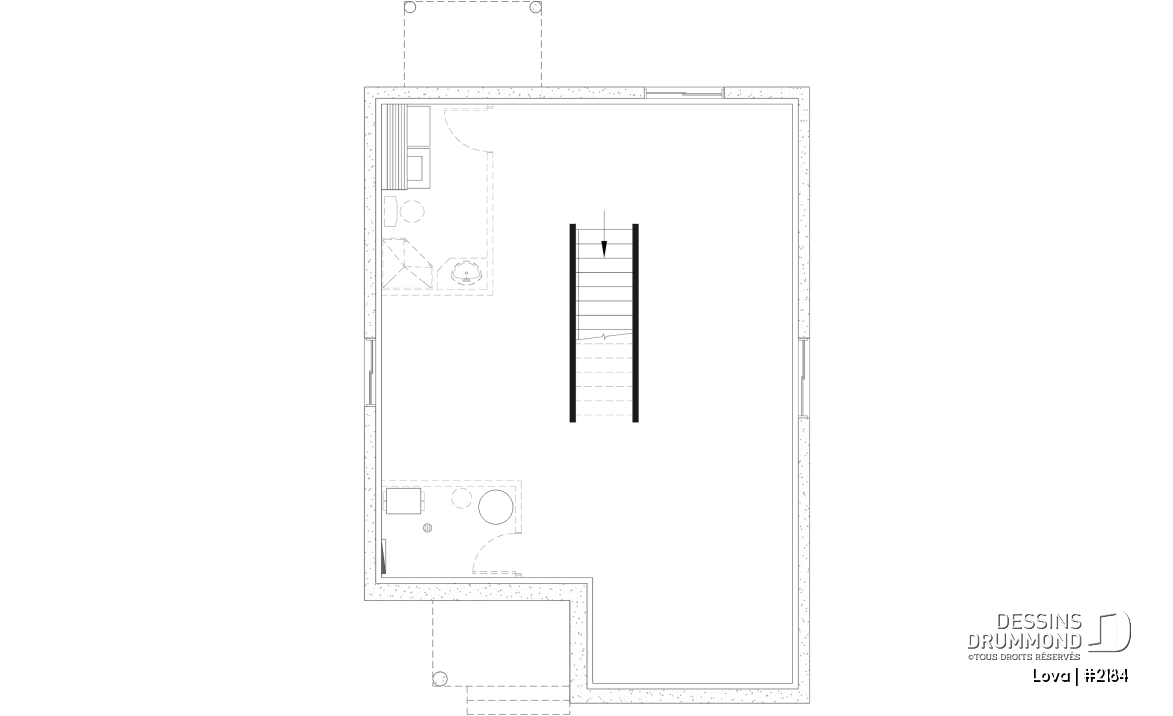 Sous-sol aménageable - Plan de petite maison économique, 2 à 4 chambres, sous-sol aménagé (optionnel $), plancher à aire ouverte - Lova