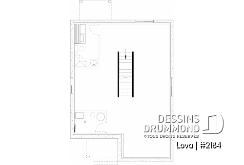 Sous-sol aménageable - Plan de maison économique, 2 chambres, sous-sol à aménager, cuisine avec îlot, plancher à aire ouverte - Lova