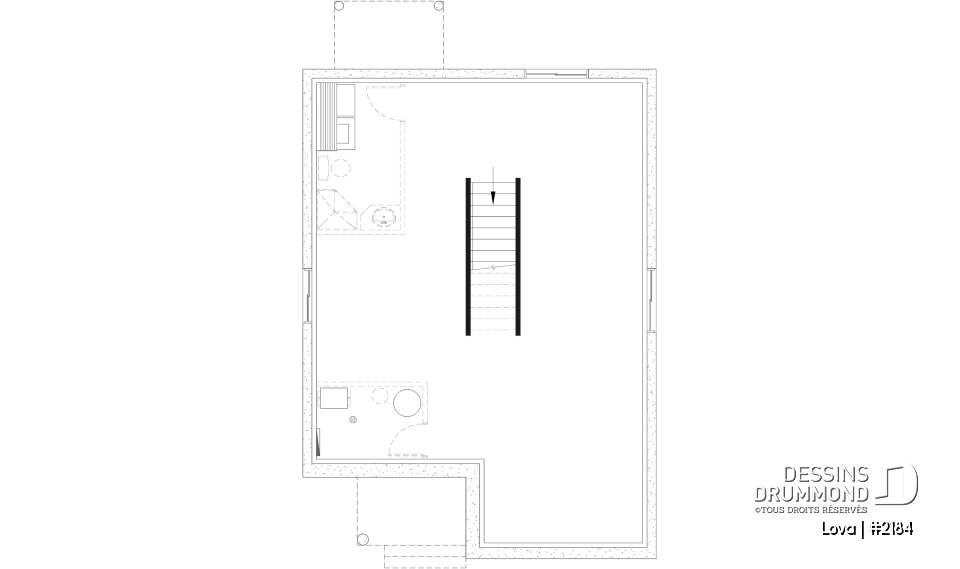 Sous-sol aménageable - Plan de petite maison économique, 2 à 4 chambres, sous-sol aménagé (optionnel $), plancher à aire ouverte - Lova