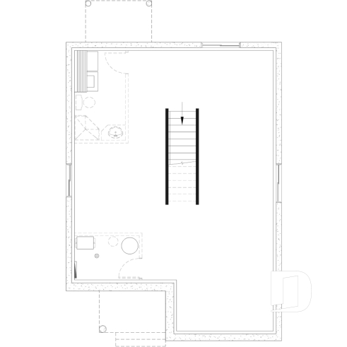 Sous-sol aménageable - Plan de petite maison économique, 2 à 4 chambres, sous-sol aménagé (optionnel $), plancher à aire ouverte - Lova