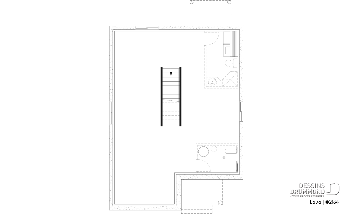 Sous-sol aménageable - Plan de petite maison économique, 2 à 4 chambres, sous-sol aménagé (optionnel $), plancher à aire ouverte - Lova