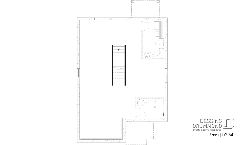 Sous-sol aménageable - Plan de petite maison économique, 2 à 4 chambres, sous-sol aménagé (optionnel $), plancher à aire ouverte - Lova
