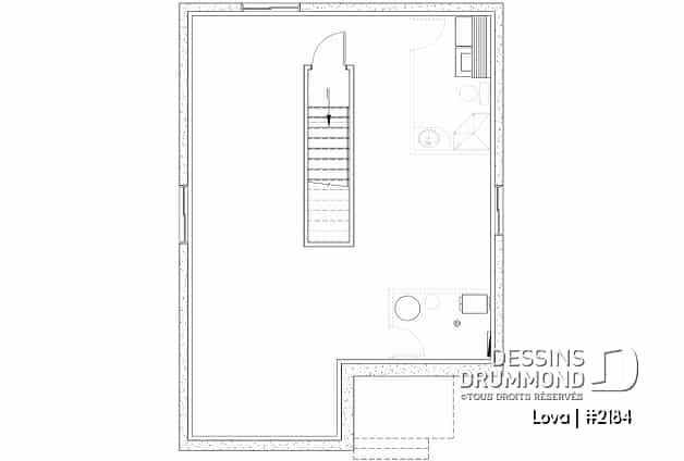 Sous-sol - Plan de maison économique, 2 chambres, sous-sol à aménager, cuisine avec îlot, plancher à aire ouverte - Lova