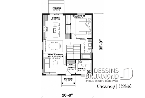 Rez-de-chaussée - Plain-pied abordable offrant un chambre et un grand îlot à la cuisine, fenêtre à arche à la salle à manger - Chauncy