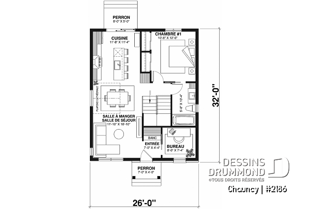 Rez-de-chaussée - Plain-pied abordable offrant un chambre et un grand îlot à la cuisine, fenêtre à arche à la salle à manger - Chauncy