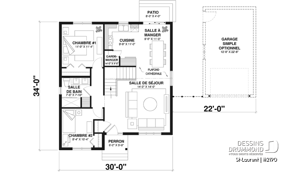 Rez-de-chaussée - Plain-pied économique 2 à 4 chambres, idéal pour famille, plafond cathédral, sous-sol aménagé optionnel ($) - St-Laurent
