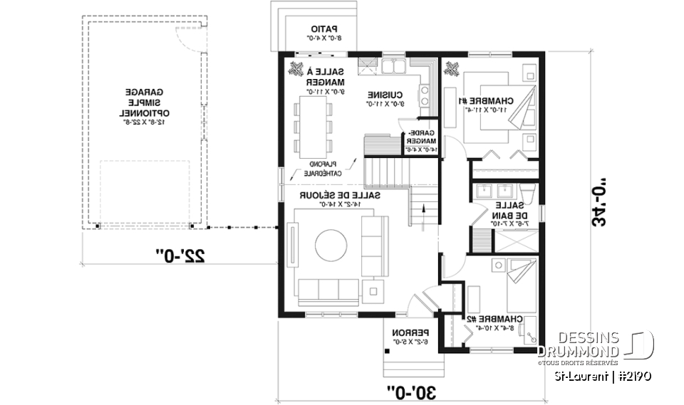 Rez-de-chaussée - Plain-pied économique 2 à 4 chambres, idéal pour famille, plafond cathédral, sous-sol aménagé optionnel ($) - St-Laurent