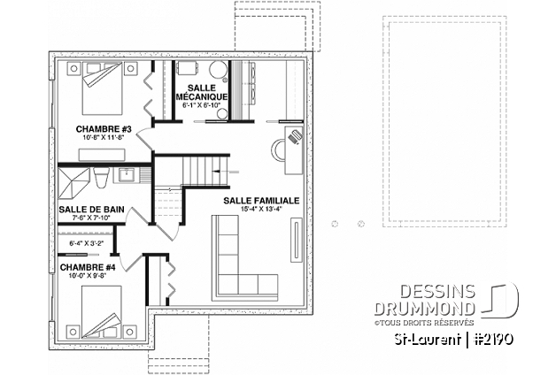 Sous-sol - Modèle de maison 2 grandes chambres, très économique de style transitionnel, secteur activités ouvert - St-Laurent
