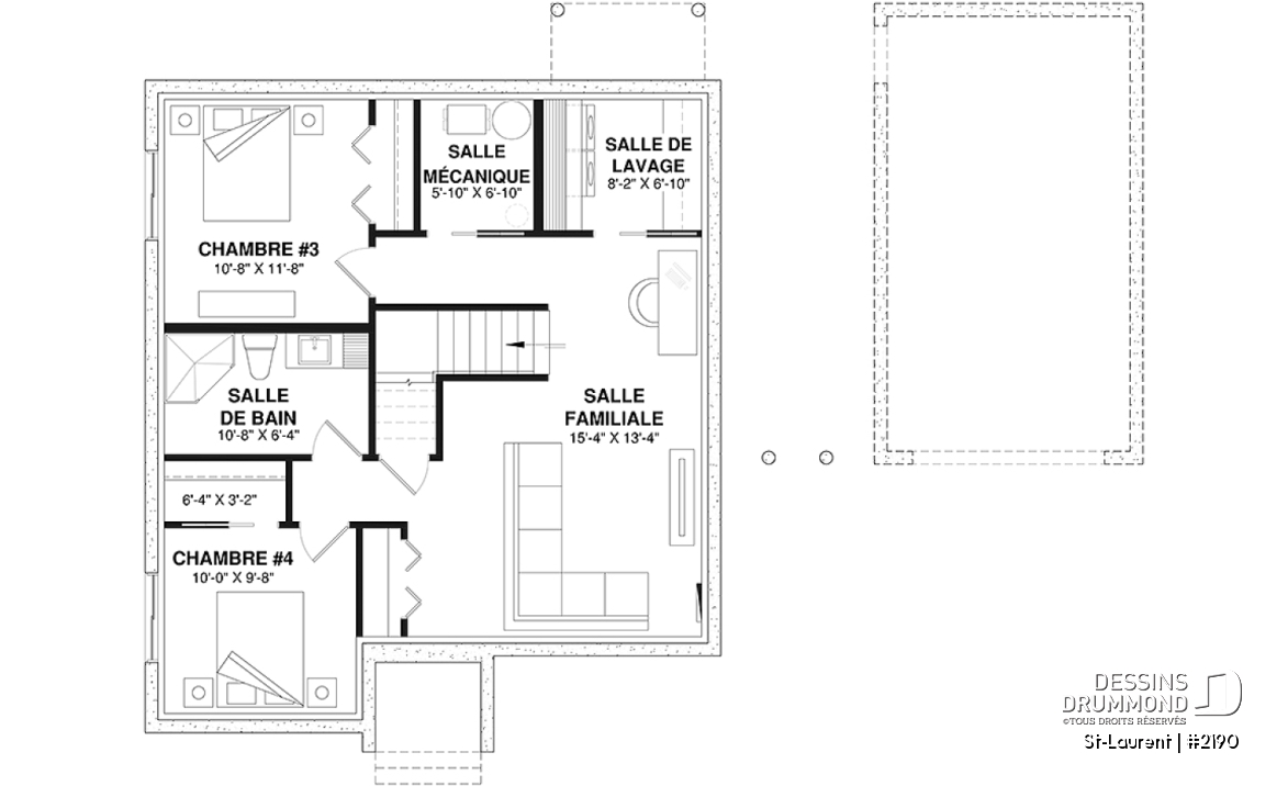 Sous-sol aménagé (Optionel $) - Plain-pied économique 2 à 4 chambres, idéal pour famille, plafond cathédral, sous-sol aménagé optionnel ($) - St-Laurent
