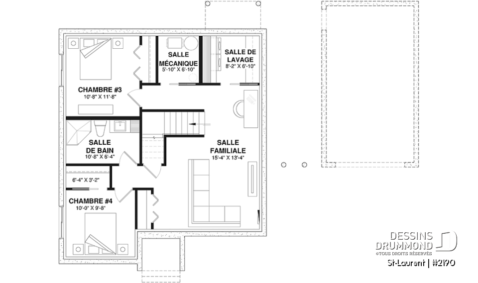Sous-sol aménagé (Optionel $) - Plain-pied économique 2 à 4 chambres, idéal pour famille, plafond cathédral, sous-sol aménagé optionnel ($) - St-Laurent