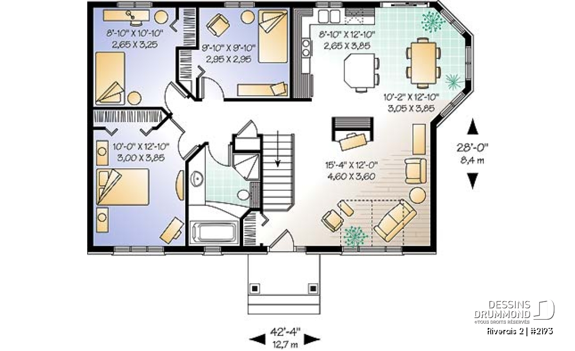 Rez-de-chaussée - Plan de plain-pied 3 chambres, petit budget, fenestration abondante, belle salle à manger - Riverais 2