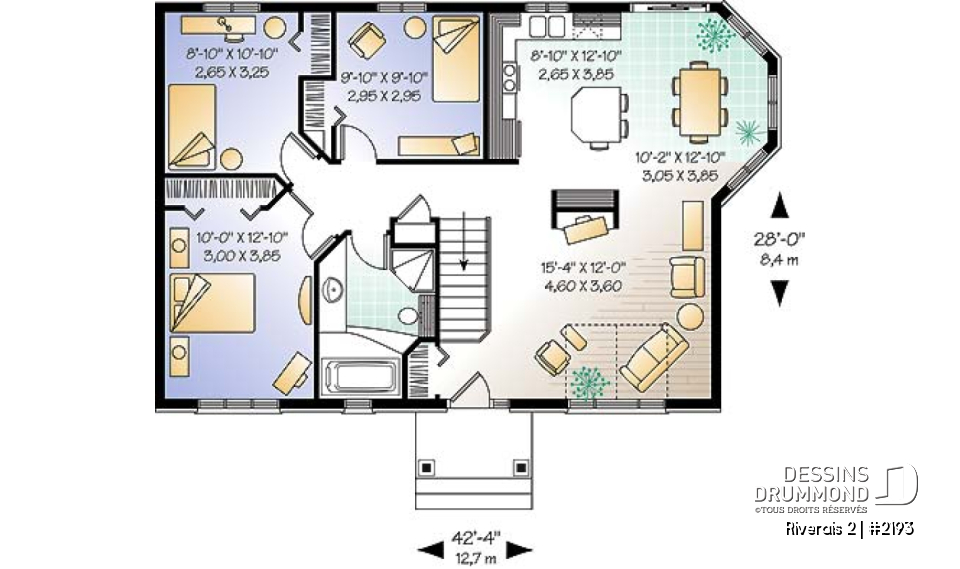 Rez-de-chaussée - Plan de plain-pied 3 chambres, petit budget, fenestration abondante, belle salle à manger - Riverais 2
