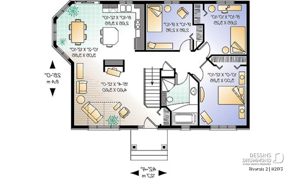 Rez-de-chaussée - Plan de plain-pied 3 chambres, petit budget, fenestration abondante, belle salle à manger - Riverais 2