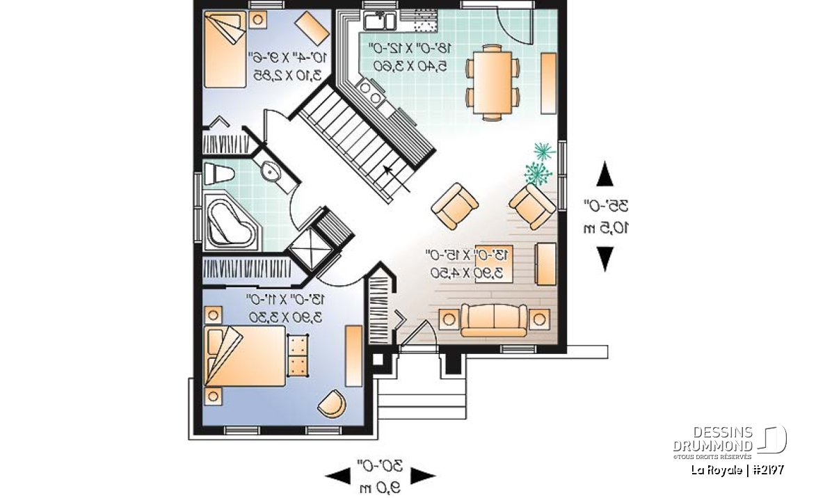 Rez-de-chaussée - Plan de maison 2 chambres de style européen anglais, abordable, sous-sol à aménager selon vos besoin - La Royale