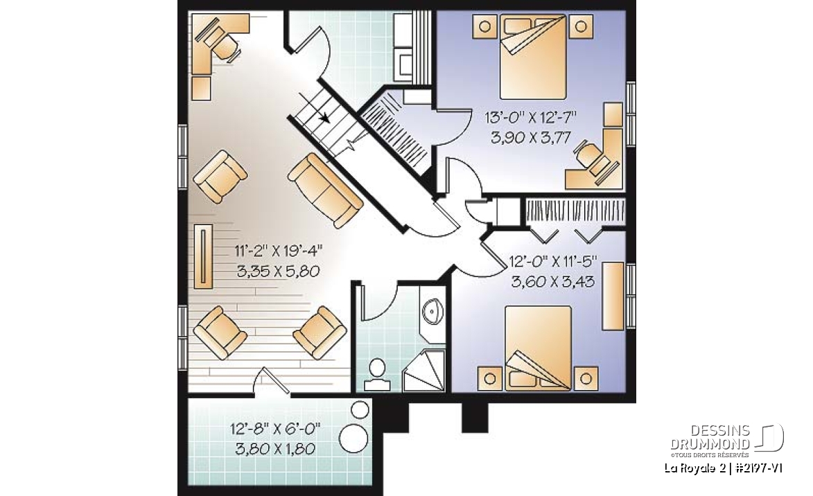 Sous-sol - Plain-pied style Européen, 2 à 4 chambres selon la finition du sous-sol - La Royale 2