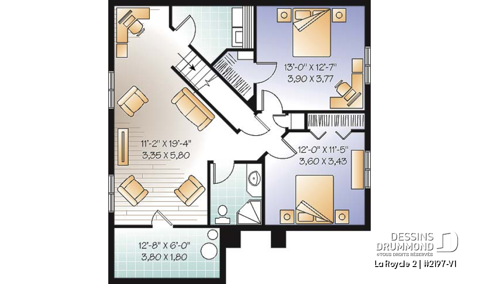 Sous-sol - Plain-pied style Européen, 2 à 4 chambres selon la finition du sous-sol - La Royale 2